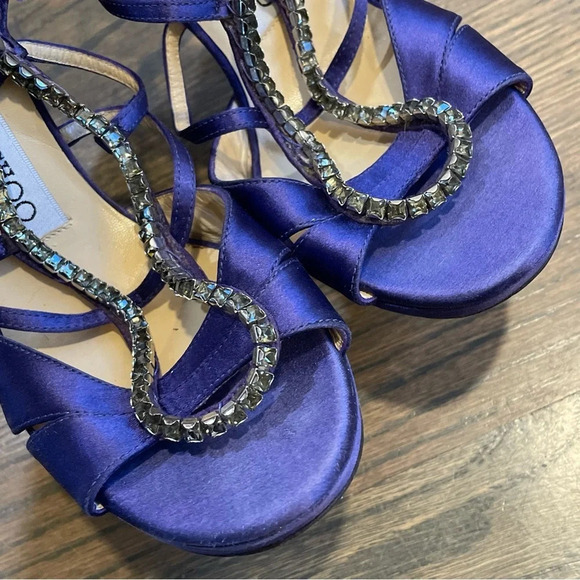 Jimmy Choo Strappy Crystal Embellished Sandals in Purple Satin - Picture 6 of 16